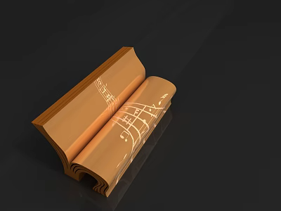 Open Brown Decorative Scroll Featuring White Music Notes On Dark Background 3d model