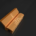 Open Brown Decorative Scroll Featuring White Music Notes On Dark Background