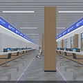 Bright Modern Spacious Service Hall With Service Counters Blue Signage Computers And Waiting Chairs
