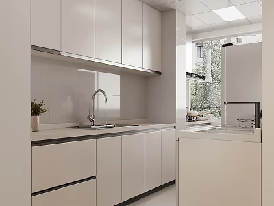 Cream style kitchen Nordic soft light brick 3d model