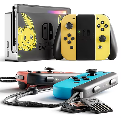 Nintendo Switch Entertainment Console Featuring Pikachu Design and Colorful Controllers 3d model