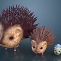 Character Hedgehogs With Size Variations Red Eyes And Blue Background 3d model