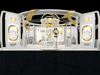 Elegant Modern Exhibition Hall with Golden Decorations and Glass Display Showcases 3d model