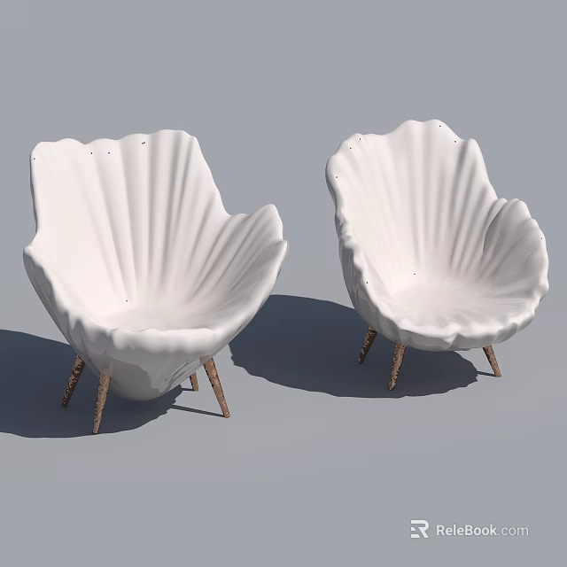 Modern White Shell Shaped Chairs With Wooden Thin Legs Design 3d model