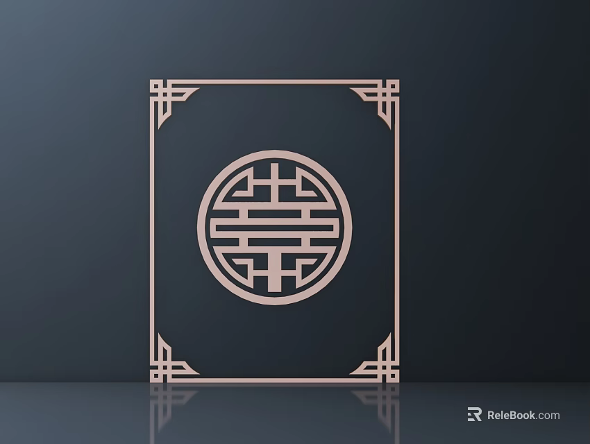 Traditional Chinese Carved Design Wooden Circular Frame With Double Happiness Symbol 3d model 