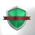 3D Rendered Green Shield With Silver Border And Red Ribbon