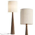 Modern Floor Lamp with Linen Lampshade and Walnut Wooden Stand