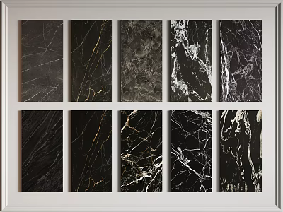 Dark Marble Texture Wall Panels With Gold Lines And Various Modern Patterns 3d model