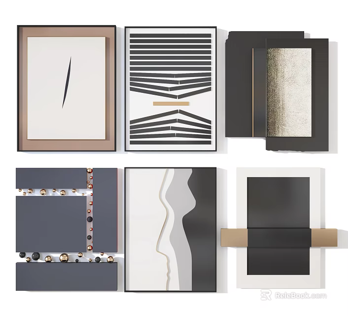 Modern Minimalist Wall Art Collection With Geometric Patterns And Textured Designs 3d model