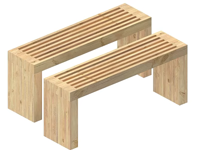 Wooden Public Bench With Slatted Design For Outdoor Public Spaces 3d model