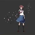 Red Haired Girl In School Uniform Pointing Forward With Pink Petals