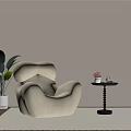Modern Minimalist Leisure Sofa Set With Curved Design And Side Table Green Plant