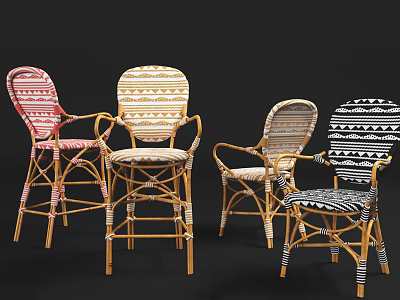 Stylish Rattan Leisure Chairs With Woven Frame Various Patterned Backrests And Colorful Seats 3d model