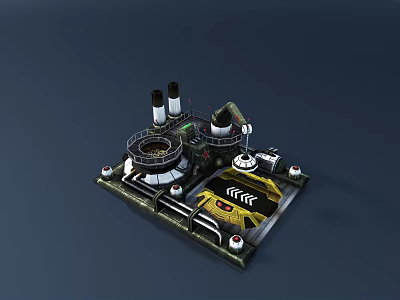Industrial Mechanical Facility Model With Chimneys Pipes Platform And Yellow Sections 3d model