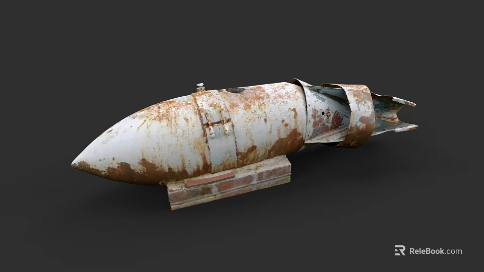 Rusty Vintage Military Weapon With Aged Metal Body And Display Stand 3d model 