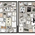 Creative Studio Display of Musical Instruments and Art Supplies with Pins Notes and