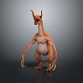Monster Like Sculpture Carving With Horns Open Mouth Long Neck Claws And Orange Color