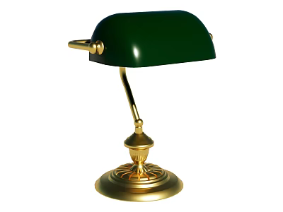 Vintage Green Desk Lamp With Gold Stand And Ornate Base Design 3d model