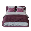 Modern Purple Double Bed With Soft Pillows Cozy Comforter And Sleek Frame 3d model