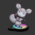3D Cute Game Movie Character With Blue Hair Double Ponytails Big Eyes On Rainbow Base