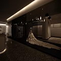 Bridal Shop Interior With Displayed Elegant Wedding Dresses And Modern Decorative Lighting