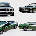 Four Classic Green Vintage Cars Displayed From Various Angles