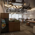 Modern Public Office Space Interior With Ergonomic Chairs Desks Computers Wall Art And Ceiling Lights