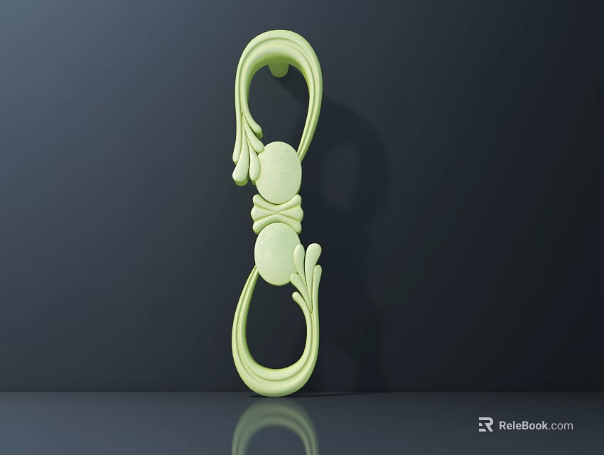 Light Green Decorative Door Handle With Elegant Curved Design And Floral Motifs 3d model 