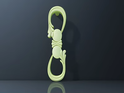 Light Green Decorative Door Handle With Elegant Curved Design And Floral Motifs 3d model