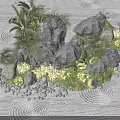 Garden Ornament Arrangement With Rocks Palm Trees Small Plants And Pebbles