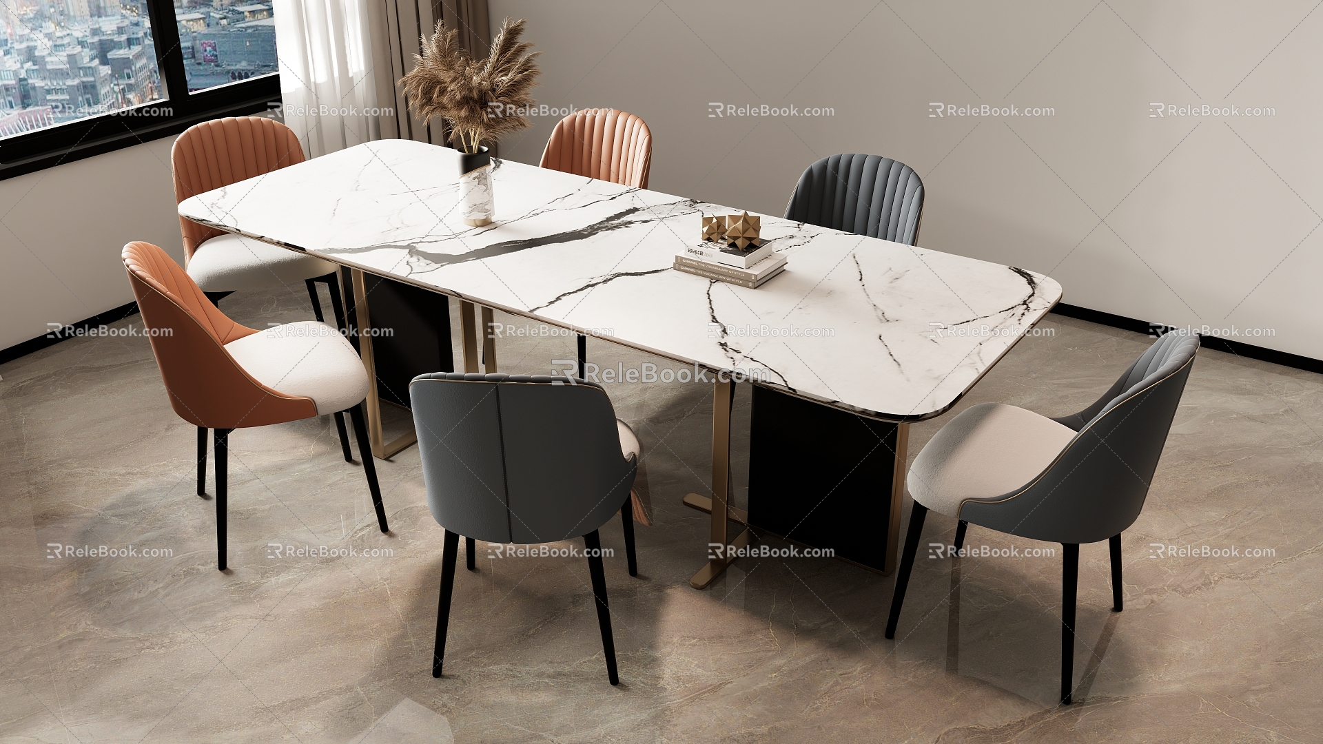 Modern Simple Dining Table and Chair Combination Jewelry Ornaments 3d model