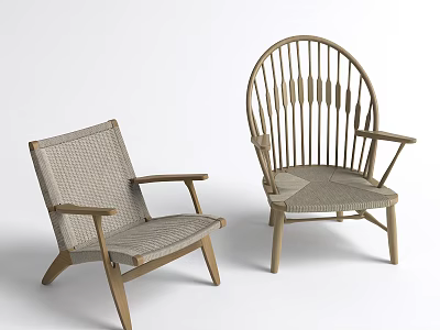 Two Modern Leisure Chairs With Wooden Frame And Woven Seat Backrest Design 3d model