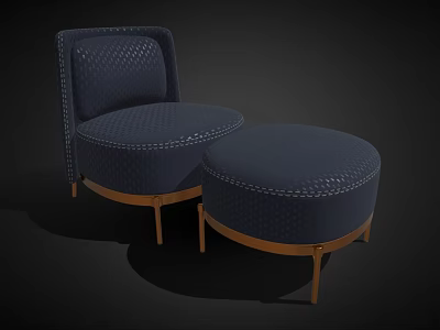 Navy Blue Tufted Upholstered Accent Chair With Matching Ottoman And Gold Metal Legs 3d model