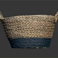 Natural Brown And Blue Woven Storage Basket With Two Handles