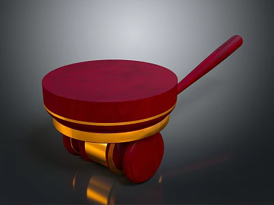 Red Wheeled Hardware Tool With Gold Accents Round Top Handle And Wheels 3d model