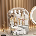 Clear Acrylic Cosmetic Organizer With Perfume Bottles Makeup Brushes And Skincare Products