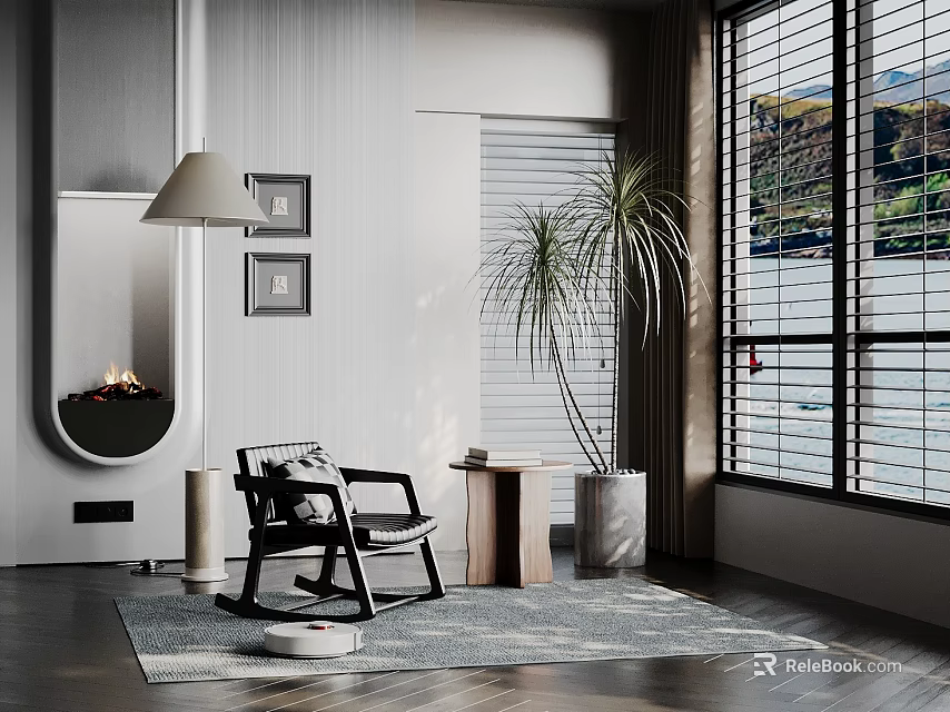 Modern Living Room With Comfortable Lounge Chair Side Table Floor Lamp And Scenic Window View 3d model 