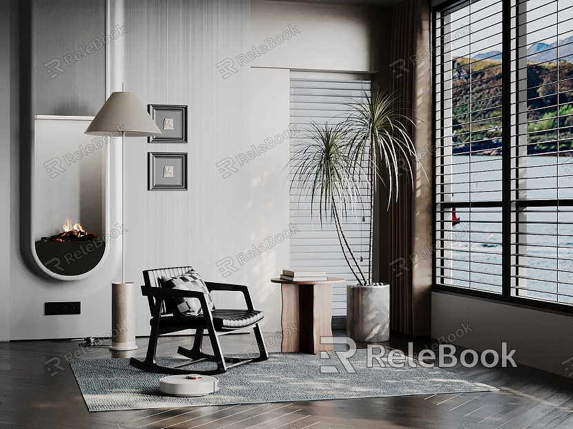 Leisure chair, side table, carpet, floor lamp, hanging picture model