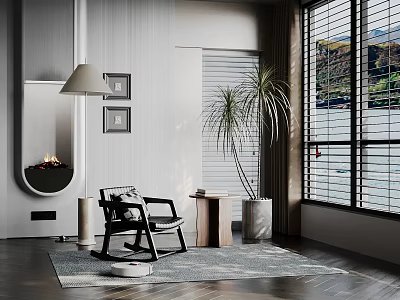 Modern Living Room With Comfortable Lounge Chair Side Table Floor Lamp And Scenic Window View 3d model