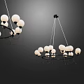 Modern Chandeliers With Black Metal Frames And Multiple White Spherical Bulbs On Dark Background 3d model