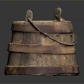 Rustic Vintage Wooden Bucket With Metal Hoops For Daily Household Use