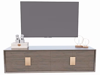 Wooden TV Stand With TV Drawers And Metal Handle Decorations 3d model