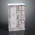 Distressed White Wooden Cabinet With Single Door And Four Drawers Vintage Storage Furniture Design