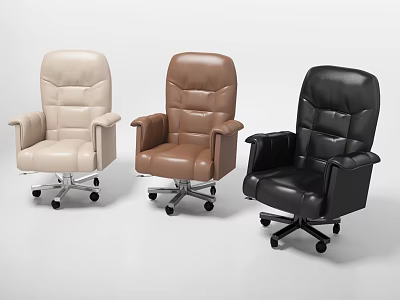 Comfortable Leather Office Chairs In Beige Brown Black With Armrests And Wheels 3d model