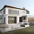 Modern Detached Villa Exterior Design With Large Glass Windows Wooden Door Garage And Landscaped Garden