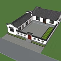 Chinese Style Detached Villa With Tiled Roof White Walls And Courtyard Surrounded By Trees