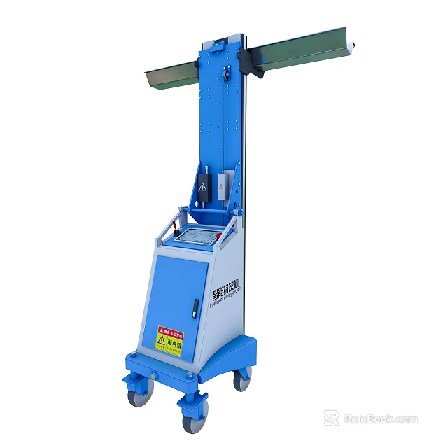 Mobile Industrial Operating Equipment With Blue Gray Frame Control Panel And Movable Wheels 3d model 