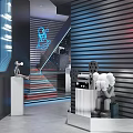 Modern Showroom Interior Design With Glass Display Cases LED Lighting And Wall Panels