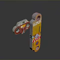Industrial Metal Machinery Part With Yellow Body Red Connector Bolts And Warning Stripes