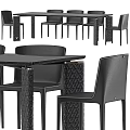 Modern Dining Table Set With Black Leather Chairs And Geometric Textured Legs Design